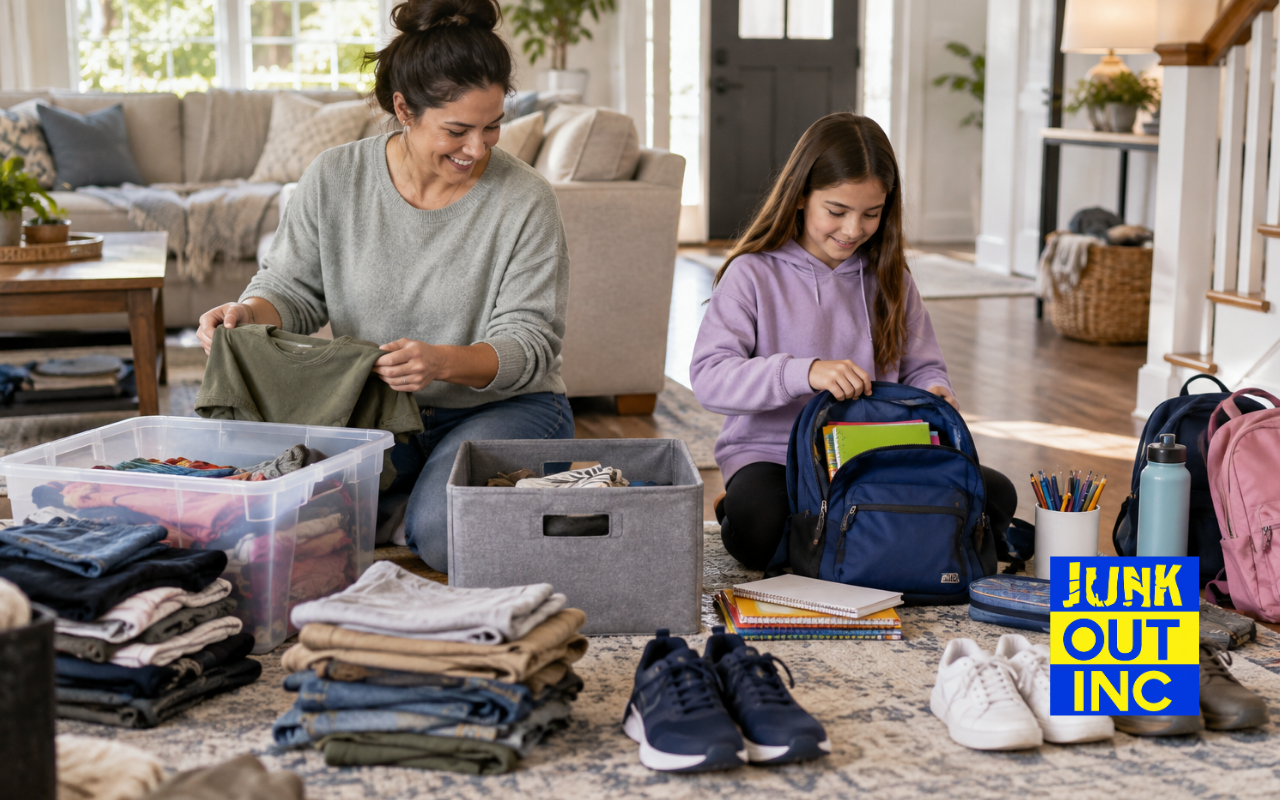 Family preparing a back to school declutter in Westchester County NY