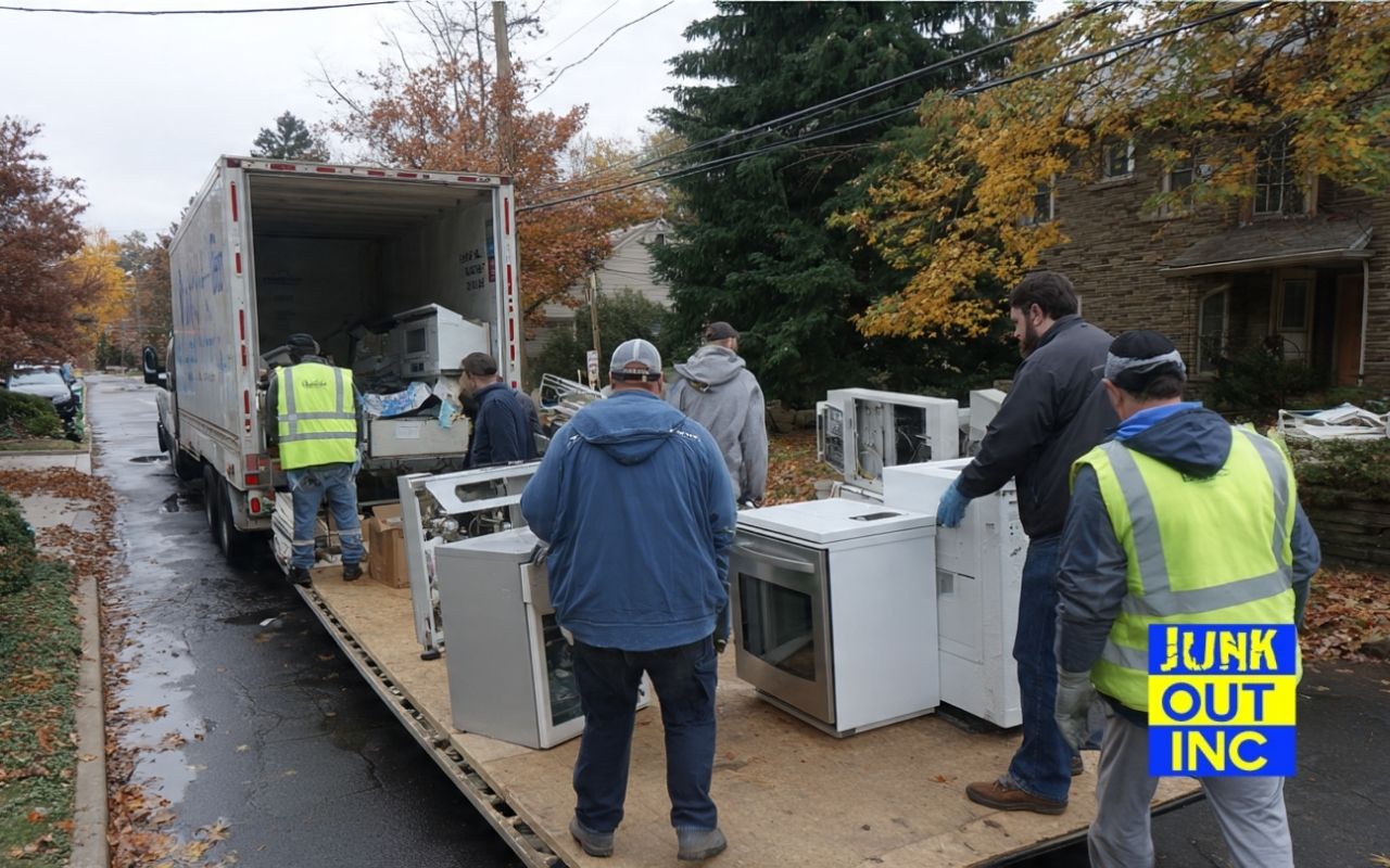 Appliance removal in Greenburgh, NY with Junk Out Inc team loading old appliances safely.