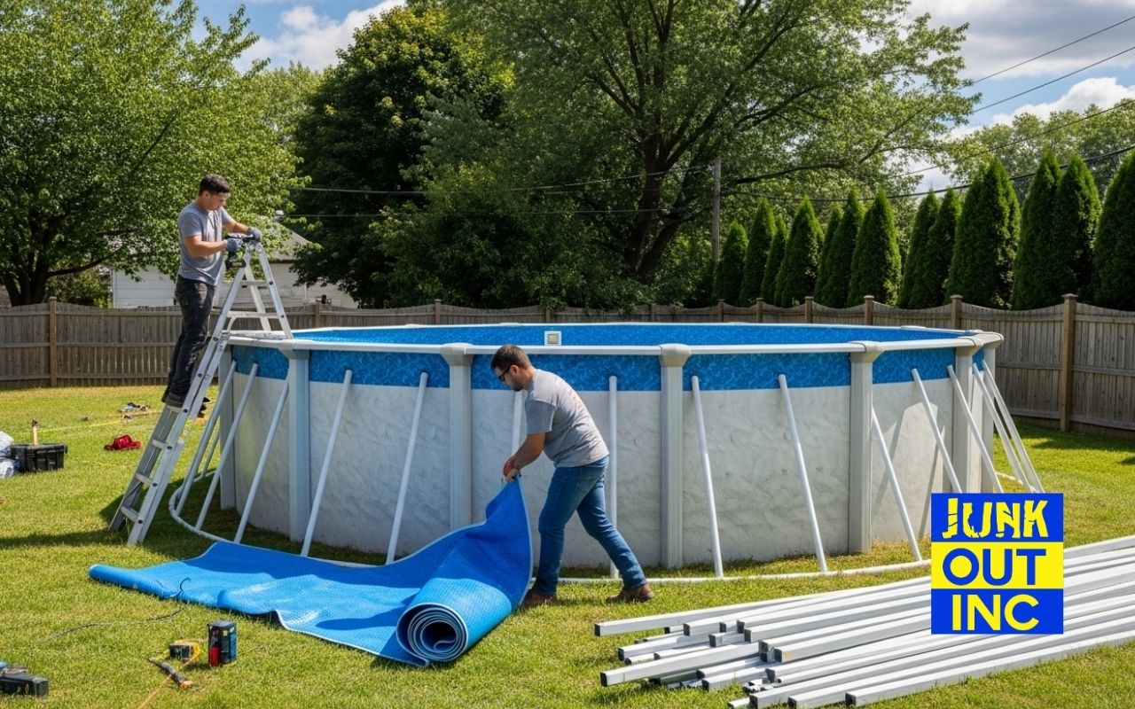 Team handling above ground pool removal in Westchester safely