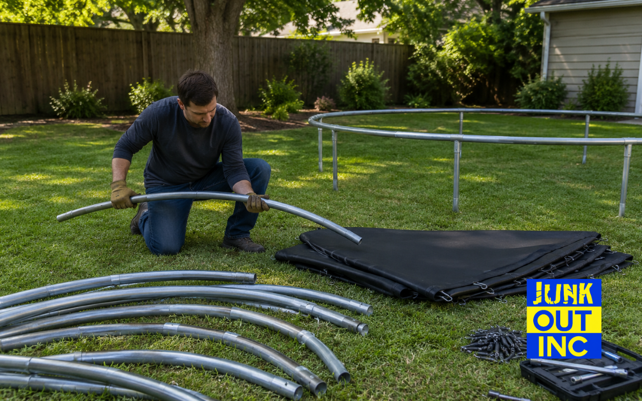 How to dispose of a trampoline safely in a backyard